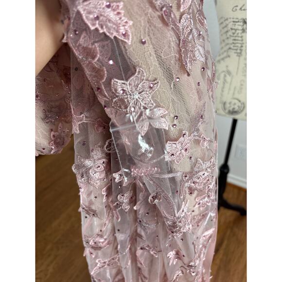 B58 Mac Duggal Floral Long Gown Womens 8 Modest Wedding Garden Coquette Gala - Picture 8 of 11